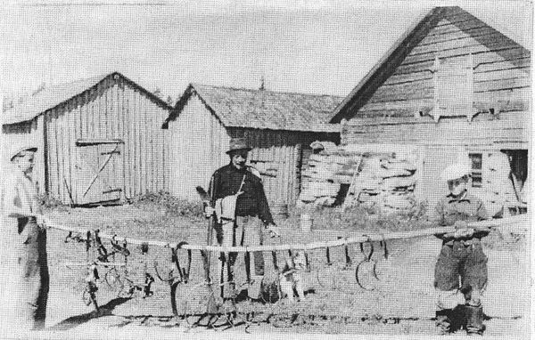 KAUHAVA
Jussi Peltola Lummukasta ketunpyyntivÃ¤lineineen: omatekoiset ketunraudat, luorikko, saalispussi ja rautojen peittÃ¤mislasta sekÃ¤ koira. Valokuvannut VÃ¤inÃ¶ Tuomaala 1952. TÃ¤ssÃ¤ nÃ¤kyvÃ¤t myÃ¶s pojat, lienevÃ¤tkÃ¶ talon poikia vai naapureita. Kuva on saatu EtelÃ¤-Pohjanmaan Nuorisoseuran arkistosta. 

